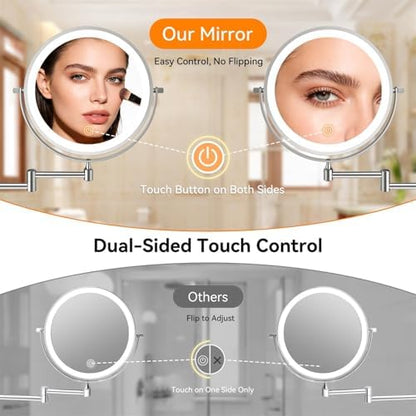 Auxmir 1X/30X Wall Mounted Makeup Mirror, 8" Rechargeable Magnifying Mirror