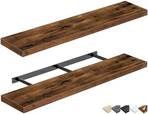 QEEIG Floating Shelves for Wall 47.2" Extra Long - Wall Shelf Bathroom Kitchen Living Room Bedroom Farmhouse Home Decor Display Bookshelf Large 47.2 x 9.3 inch Set of 2, Rustic Brown (008-120BN)