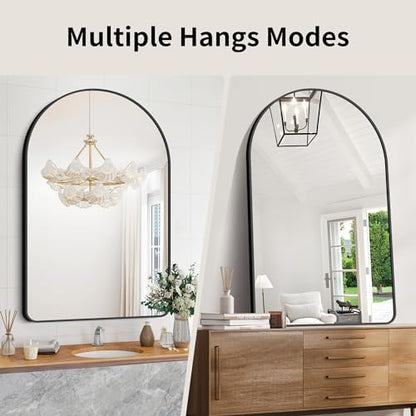 GLASHOM Arched Bathroom Mirror, 30"x48" Black Arched Mirror for Bathroom, Wall Mounted Mirror, Black Vanity Wall Mirror w/Metal Frame for Bedroom, Entryway, Living Room, Vertically Hanging