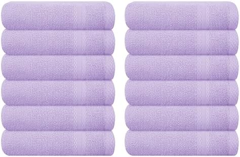 GLAMBURG Ultra Soft 12-Piece Washcloths Set 13x13-100% Ringspun Cotton - Durable & Highly Absorbent Face Towels - Ideal for use in Bathroom, Kitchen, Gym, Spa & General Cleaning - Purple