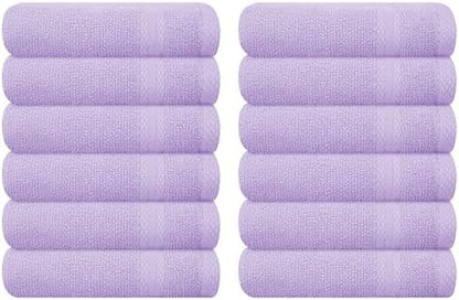 GLAMBURG Ultra Soft 12-Piece Washcloths Set 13x13-100% Ringspun Cotton - Durable & Highly Absorbent Face Towels - Ideal for use in Bathroom, Kitchen, Gym, Spa & General Cleaning - Purple