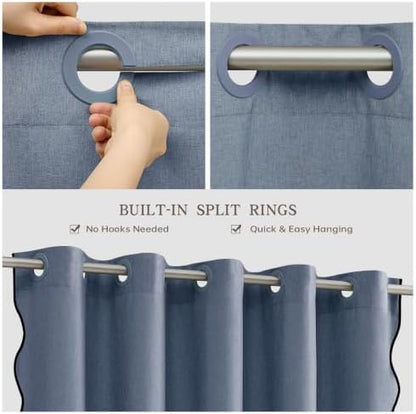 Furlinic No Hook Shower Curtain Scalloped Boho Extra Wide 78x75 Navy Blue