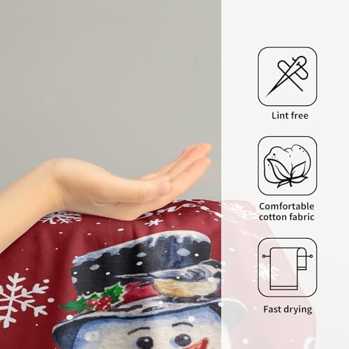 Red Christmas Hand Towels Set of 2, 28x14 Inch Winter Snowman Snow Xmas Absorbent Microfiber Soft Washcloths Guest Face Tea Towel for Kitchen Bathroom Home Hotel Gym Spa