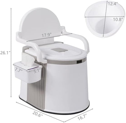 Portable Camping Toilet with 5-Gallon Removable Bucket, Off White | Anti-Slip Base, Side Handrails, Tissue Paper Holder, Water-Free Cleaning, 52.5x42.5x66cm