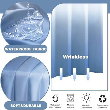 No Hook Shower Curtain and Liner for Bathroom, Ombre Light Blue, 71" x 74"