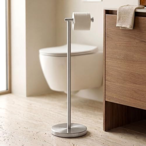 KES 26" Tall Toilet Paper Holder Stand with Weighted Base, Brushed Finish