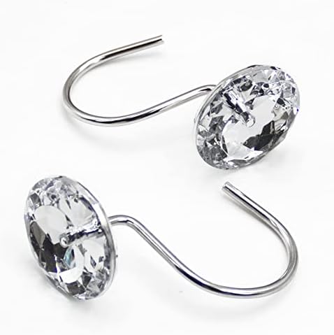 Crystal Diamond Round Shower Curtain Hooks Rings for Bathroom,Clear,12PCS