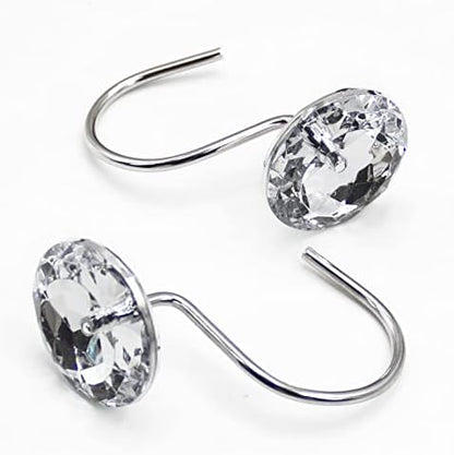 Crystal Diamond Round Shower Curtain Hooks Rings for Bathroom,Clear,12PCS