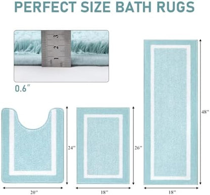 Pauwer Bathroom Rugs 3 Piece Set, Non Slip Washable Bath Mat, Light Blue