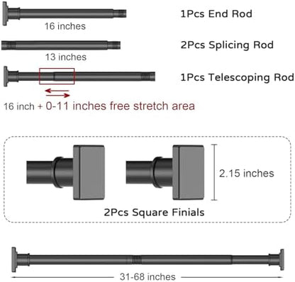 UIOSANRT Tension Shower Curtain Rod 31-68 Inches Non-Slip Shower Rod Tension Mounted No Drill Black Shower Curtain Rods Spring Tension Rod Adjustable Tension Curtain Rod for Windows Bathroom