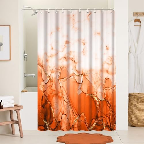 Burnt Orange Marble RV Stall Waterproof Shower Curtain 60x72inches