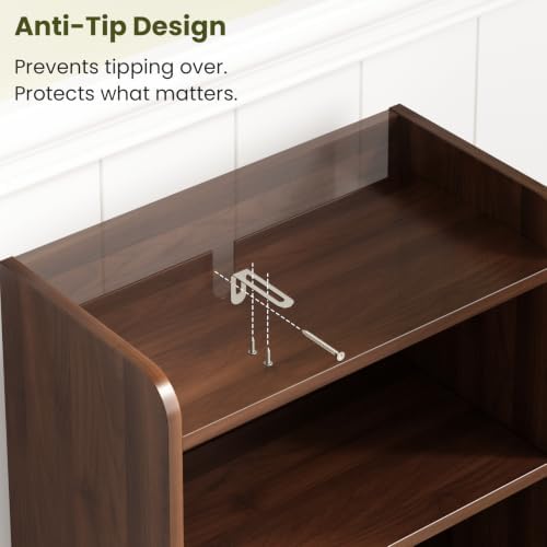 Small Bathroom Storage Cabinet with 2 Doors & Shelf, Line Walnut