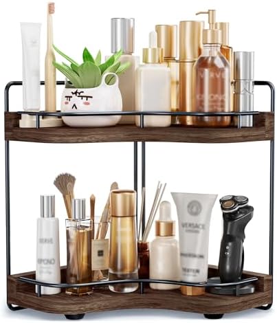 2-Tier Corner Bathroom Counter Organizer, Larger, Dark Brown