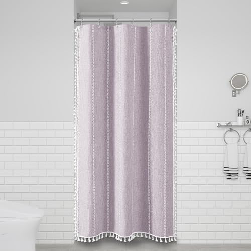 BTTN Small Boho Linen Heavy Duty Cloth Shower Curtain Set, 36x72, Lavender
