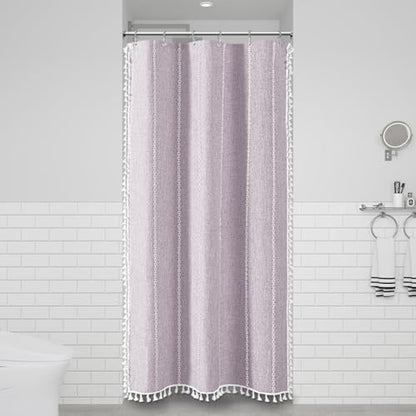 BTTN Small Boho Linen Heavy Duty Cloth Shower Curtain Set, 36x72, Lavender