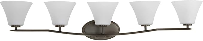 Progress Lighting P2016-20W Bravo Collection Etched Glass Modern Bath Vanity Light, 5-Light, Antique Bronze