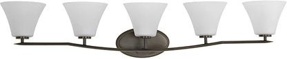Progress Lighting P2016-20W Bravo Collection Etched Glass Modern Bath Vanity Light, 5-Light, Antique Bronze