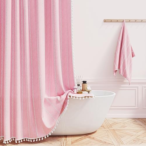 BTTN Blush Boho Farmhouse Linen Heavy Duty Cloth Shower Curtain Set, 72x72
