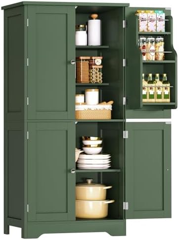 Pantry Cabinet with 4 Doors, Kitchen Storage Cabinet with Door Shelves,