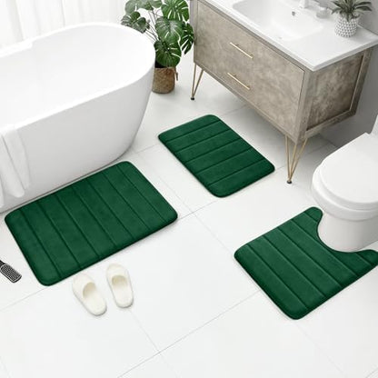 BYSURE Dark Green Memory Foam Bathroom Rug Set 3 Piece