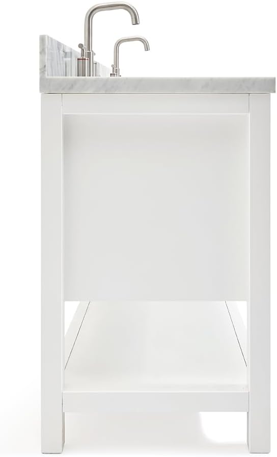 ARIEL Magnolia 72-inch Bathroom Vanity with Sink,Solid Wood, 1.5-inch Italian Carrara Marble Countertop, Double Rectangular Porcelain Sink, 4 Soft Closing Doors, 3 Dovetail Drawers, White