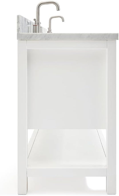 ARIEL Magnolia 72-inch Bathroom Vanity with Sink,Solid Wood, 1.5-inch Italian Carrara Marble Countertop, Double Rectangular Porcelain Sink, 4 Soft Closing Doors, 3 Dovetail Drawers, White