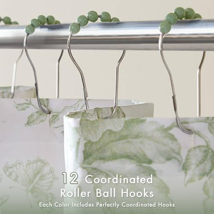 Madison Park Adele Floral Ruffle Shower Curtain Set, Sage Green, 72x84