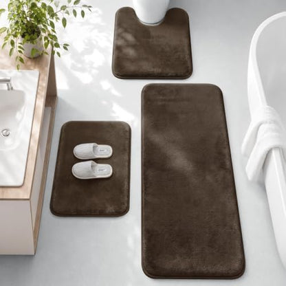 HUXMEYSON 3-Piece Memory Foam Bathroom Rug Set, Brown