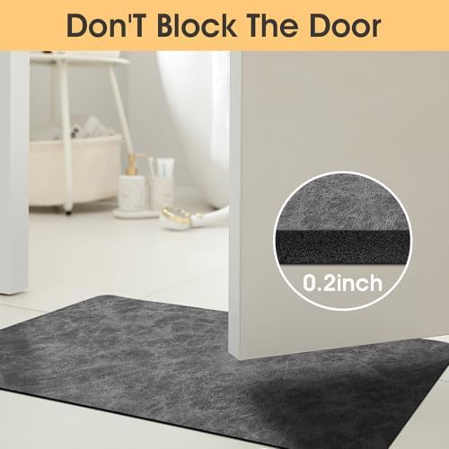 ACCUMTEK Non Slip Bath Mat, Thin Bathroom Rugs Fit Under Door, Quick Dry Bath Mats, Machine Washable Bath Rugs for Bathroom, Bathtub & Kitchen, Charcoal Gray/Crackle/24 x17