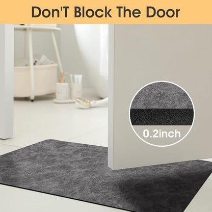 ACCUMTEK Non Slip Bath Mat, Thin Bathroom Rugs Fit Under Door, Quick Dry Bath Mats, Machine Washable Bath Rugs for Bathroom, Bathtub & Kitchen, Charcoal Gray/Crackle/24 x17