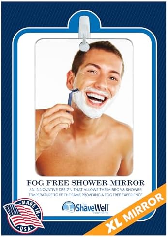 Shave Well X-Large Anti-Fog Shaving Mirror with Removable Adhesive Hook