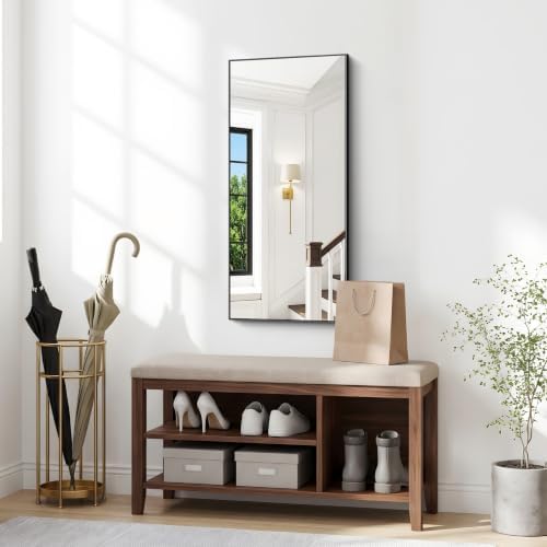 BONEWEI Bathroom Mirror,18x36 inch Wall Mirror for Bathroom Wall Mounted Black Rectangle Square Corner Mirrors,Black Bathroom Mirror for Living Room,Farmhouse,Bedroom Entryway,Horizontal/Vertical