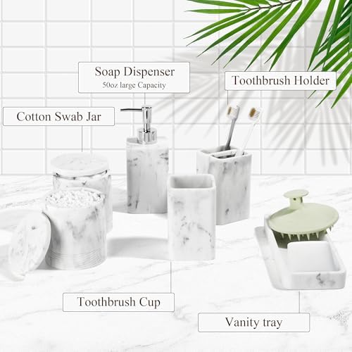 YMXYJM Bathroom Accessories Set, 6 Piece Soap Dispenser Set - Marble White