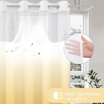 No Hook Shower Curtain and Liner Set for Bathroom, Ombre Yellow, 71" x 74"