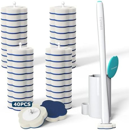 Disposable Toilet Brush: Toilet Bowl Brush and Holder Set with 40 Wand Refills, Upgraded Handle, 2X Cleaners, Toilet Cleaning System with Storage Caddy for Sink, Bathtub, Floor, Drain (Green)