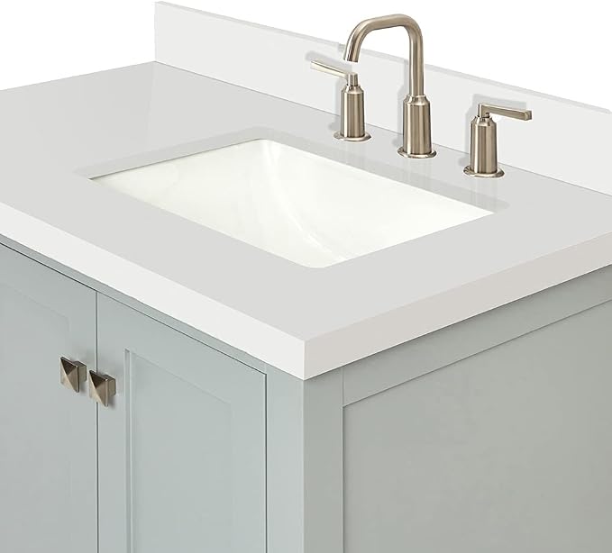 ARIEL Cambridge 36-inch Bathroom Vanity with Sink,Solid Wood, 1.5-inch Pure White Quartz Countertop & Backsplash, Single Rectangular Porcelain Sink, 2 Soft Closing Doors, 5 Dovetail Drawers, Grey