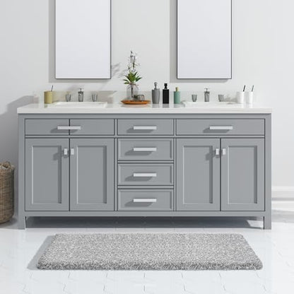Yimobra Long Bathroom Rug 47" X 24", Super Absorbent Bath Mat, Quick Dry, Luxury Non-Slip Bath Rugs for Tub Side, Double Sink Vanity, Machine Washable, Home Decor Accessories, Light Gray and White