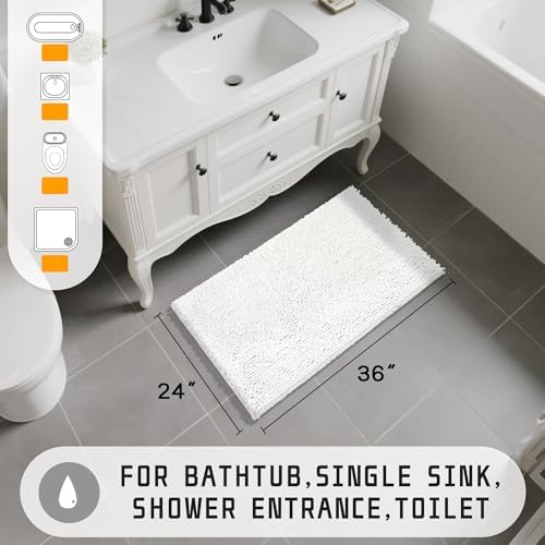 Yimobra Large Bathroom Rugs 36"x24", Non Slip Bath Mat for Tub, Shaggy Rug Floor Carpet, Extra Soft Super Absorbent Quick Dry, Machine Washable,White