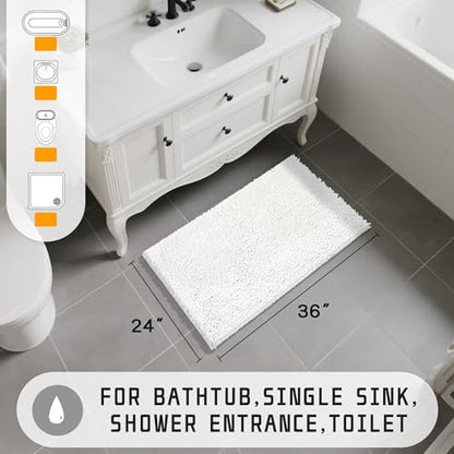 Yimobra Large Bathroom Rugs 36"x24", Non Slip Bath Mat for Tub, Shaggy Rug Floor Carpet, Extra Soft Super Absorbent Quick Dry, Machine Washable,White