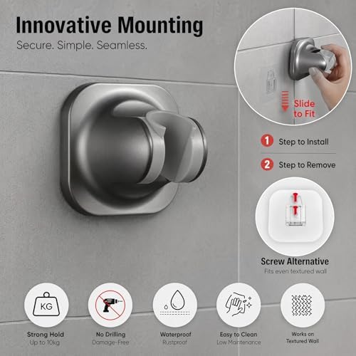 Handheld Shower Head Holder - 5 Positions Adjustable - Slide to Fit - Adhesive Mount with Screw Option, Bathroom Wall Mount Shower Hose Holder (Gun Metal)