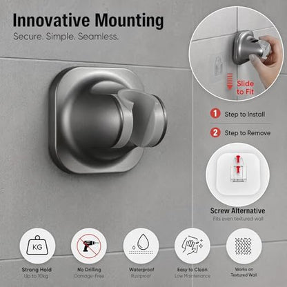 Handheld Shower Head Holder - 5 Positions Adjustable - Slide to Fit - Adhesive Mount with Screw Option, Bathroom Wall Mount Shower Hose Holder (Gun Metal)