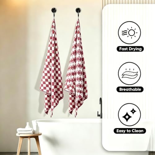 2 Pack Microfiber Bath Towels, 27×55 Inches Large Soft Quick Dry Shower Towels, Lightweight Absorbent Plaid Checkered Bath Towel Set for Bathroom, Travel, Pool, Gym, Home Use