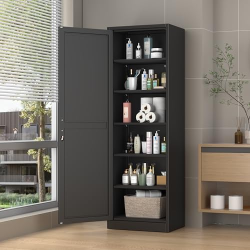 Ckzbx Metal Locker Tall Narrow Storage Cabinet, 67" H Locking Tool File Cabinets Snack Locker Organizer for School Classroom,Bedroom,Gym Home Office,Entryway and Hallway (20" W 1Door Black)