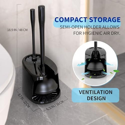 MR.SIGA Toilet Plunger and Brush with Holder for Toilet Cleaning, Black