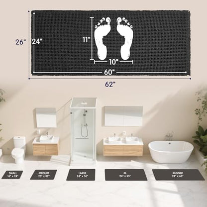 SUBRTEX Waffle Braided Bath Mat, 24" x 60" Soft Waffle Bath Rugs, Absorbent Non Slip Bathrooom Mats, Machine Washable Area Rug for Bathroom, Quick Dry, Black