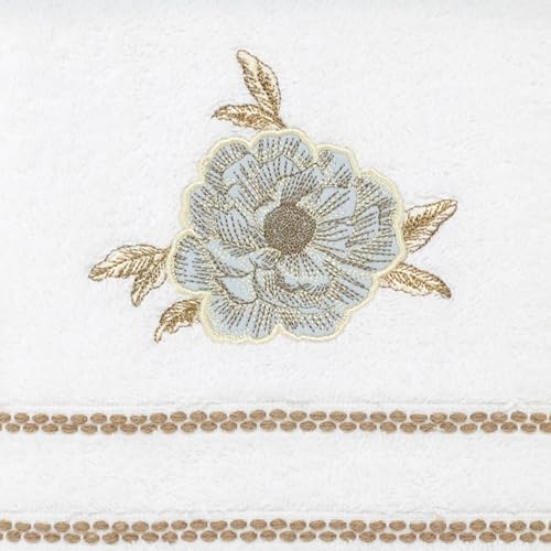 Nicole Miller – Hand Towels, Ringspun Cotton Terry with Floral Embroidered Detail, Striped Accents and Brush Fringe, Set of 2 (Camille)