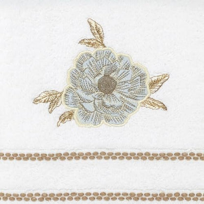 Nicole Miller – Hand Towels, Ringspun Cotton Terry with Floral Embroidered Detail, Striped Accents and Brush Fringe, Set of 2 (Camille)