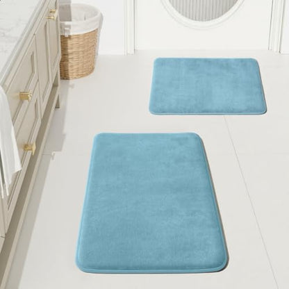 HUXMEYSON Bathroom Rugs Sets 2 Piece, Non-Slip & Quick Dry Bath Mat Set, Ultra Soft Velvet Bath Rugs for Bathroom, Toilet and Shower Floor, Lake Blue