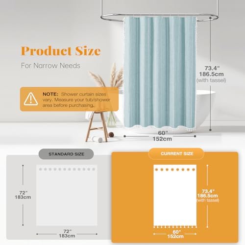 BTTN 60x72 Boho Farmhouse Linen Heavy Duty Shower Curtain Set, Fog Blue