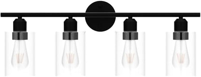 Espird 4 Light Bathroom Vanity Light Fixtures Black,Rustic Farmhouse Vanity Lighting Over Mirror Modern Industrial Lamp with Cylinder Glass Shade UL Certified